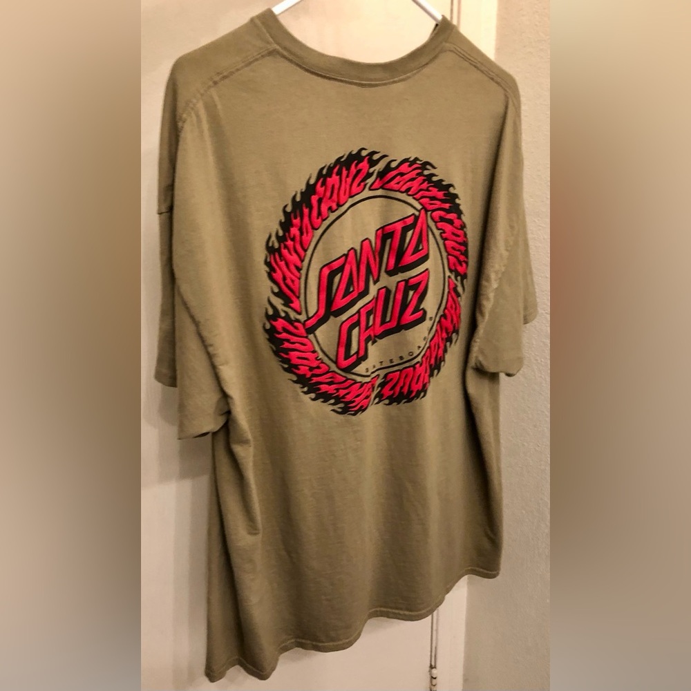 Santa Cruz Skateboards Olive Green Short-Sleeve Tee with Red Puff Logo Men’s XXL